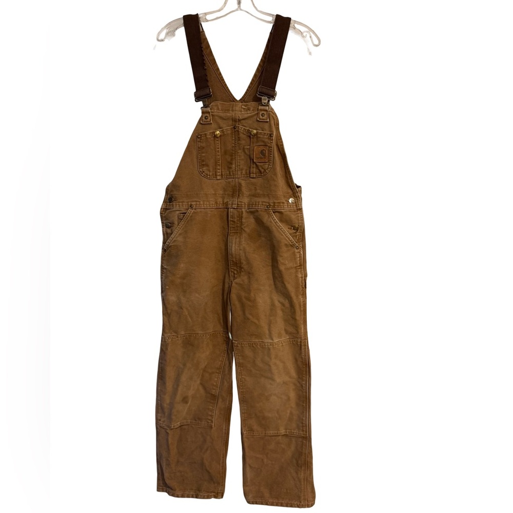 Vintage Carhartt Brown Duck Double Knee Bib Overalls Men’s Workwear 34/28 medium